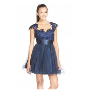 Sean Collection Mixed Media Fit & Flare Dress Navy Size 8